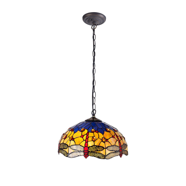 Nelson Lighting NLK00769 Heidi | 1 Light Down Lighter Pendant | Tiffany Shade | Antique Brass