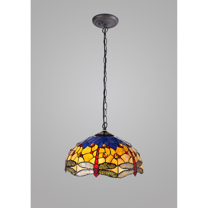 Nelson Lighting NLK00769 Heidi | 1 Light Down Lighter Pendant | Tiffany Shade | Antique Brass