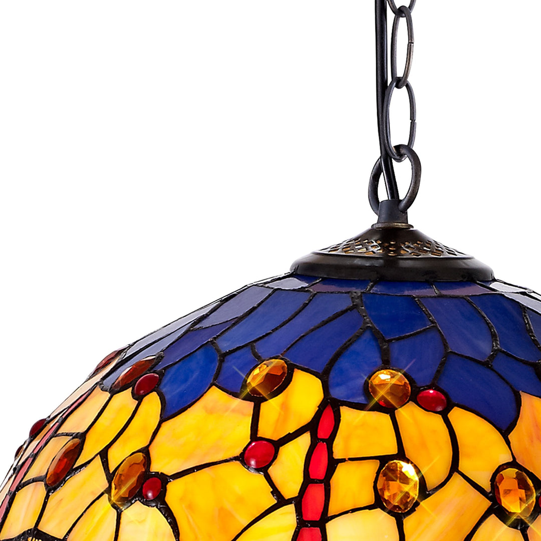 Nelson Lighting NLK00769 Heidi | 1 Light Down Lighter Pendant | Tiffany Shade | Antique Brass