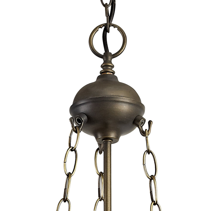 Nelson Lighting NLK00809 Heidi 3 Light Up Lighter Pendant With 40cm Tiffany Shade Blue/Orange/Antique Brass