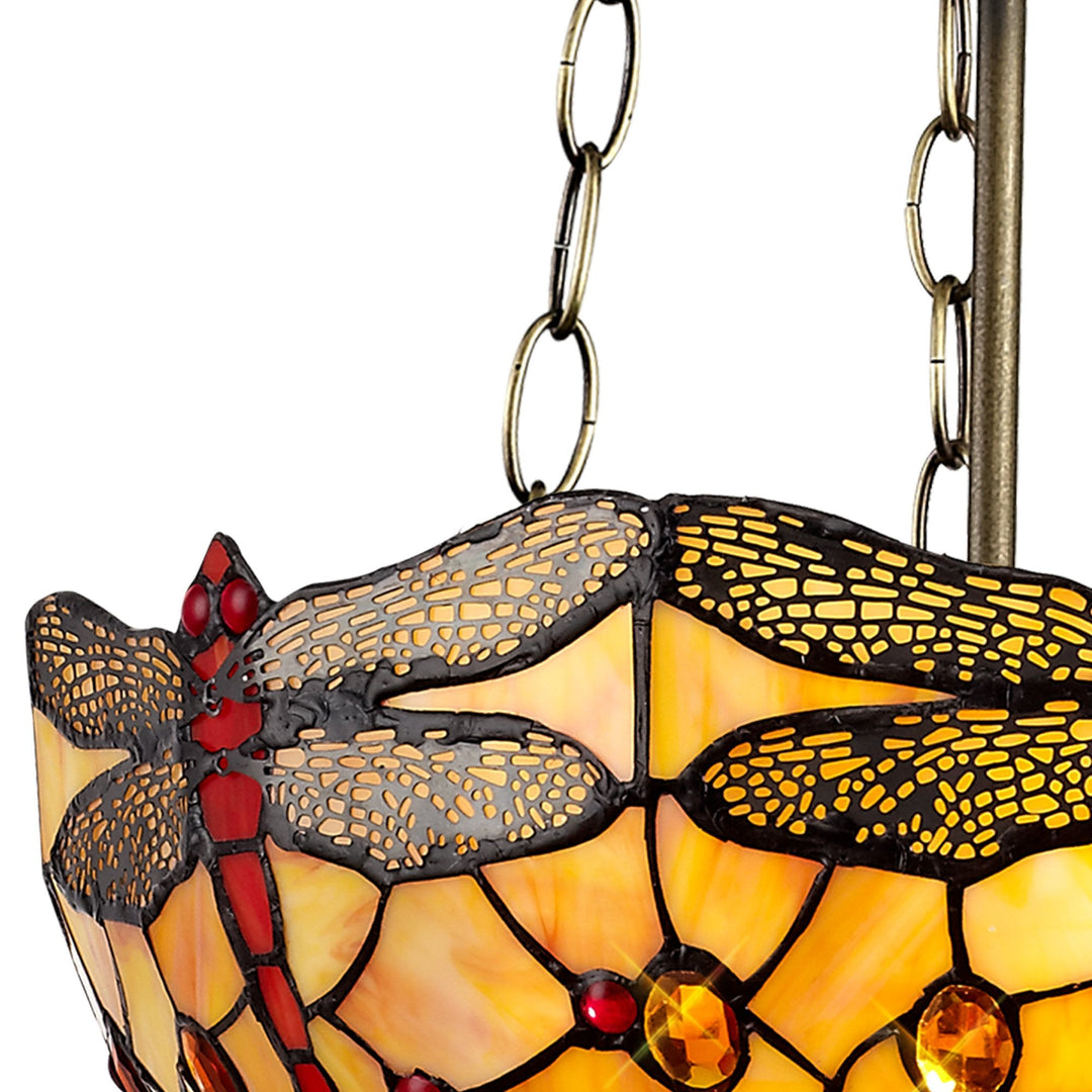 Nelson Lighting NLK00809 Heidi 3 Light Up Lighter Pendant With 40cm Tiffany Shade Blue/Orange/Antique Brass