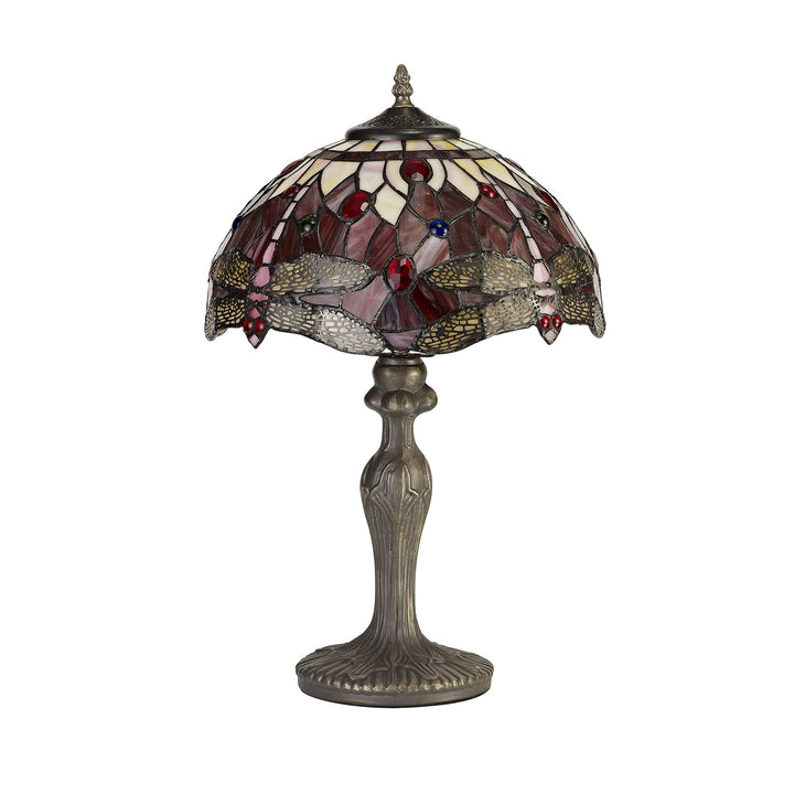 Nelson Lighting NLK00879 Heidi 1 Light Curved Table Lamp With 30cm Tiffany Shade Purple/Pink/Antique Brass