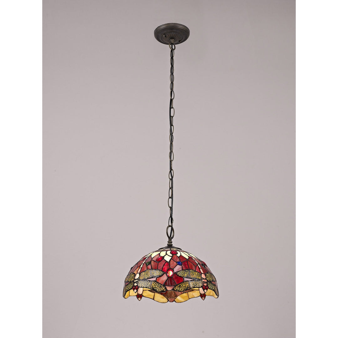 Nelson Lighting NLK00899 Heidi 1 Light Down Lighter Pendant With 30cm Tiffany Shade Purple/Pink/Antique Brass