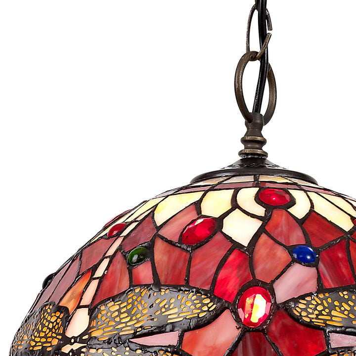 Nelson Lighting NLK00899 Heidi 1 Light Down Lighter Pendant With 30cm Tiffany Shade Purple/Pink/Antique Brass