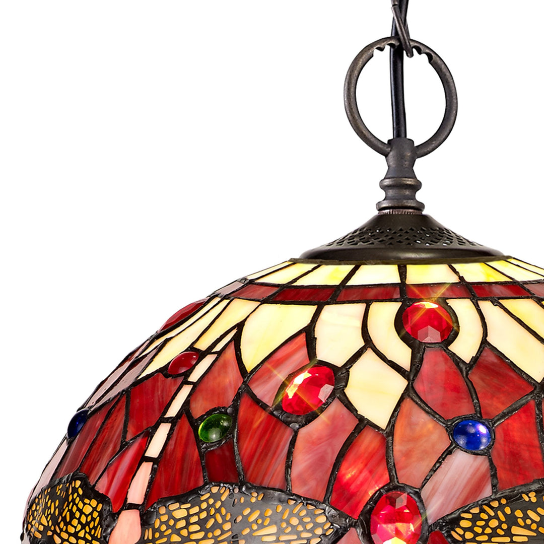 Nelson Lighting NLK00909 Heidi 2 Light Down Lighter Pendant With 30cm Tiffany Shade Purple/Pink/Antique Brass