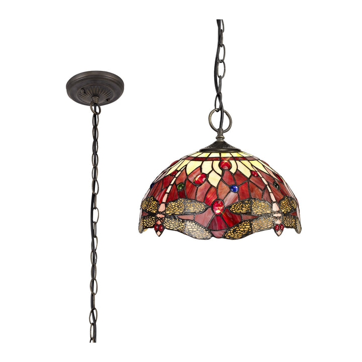 Nelson Lighting NLK00919 Heidi 3 Light Down Lighter Pendant With 30cm Tiffany Shade Purple/Pink/Antique Brass