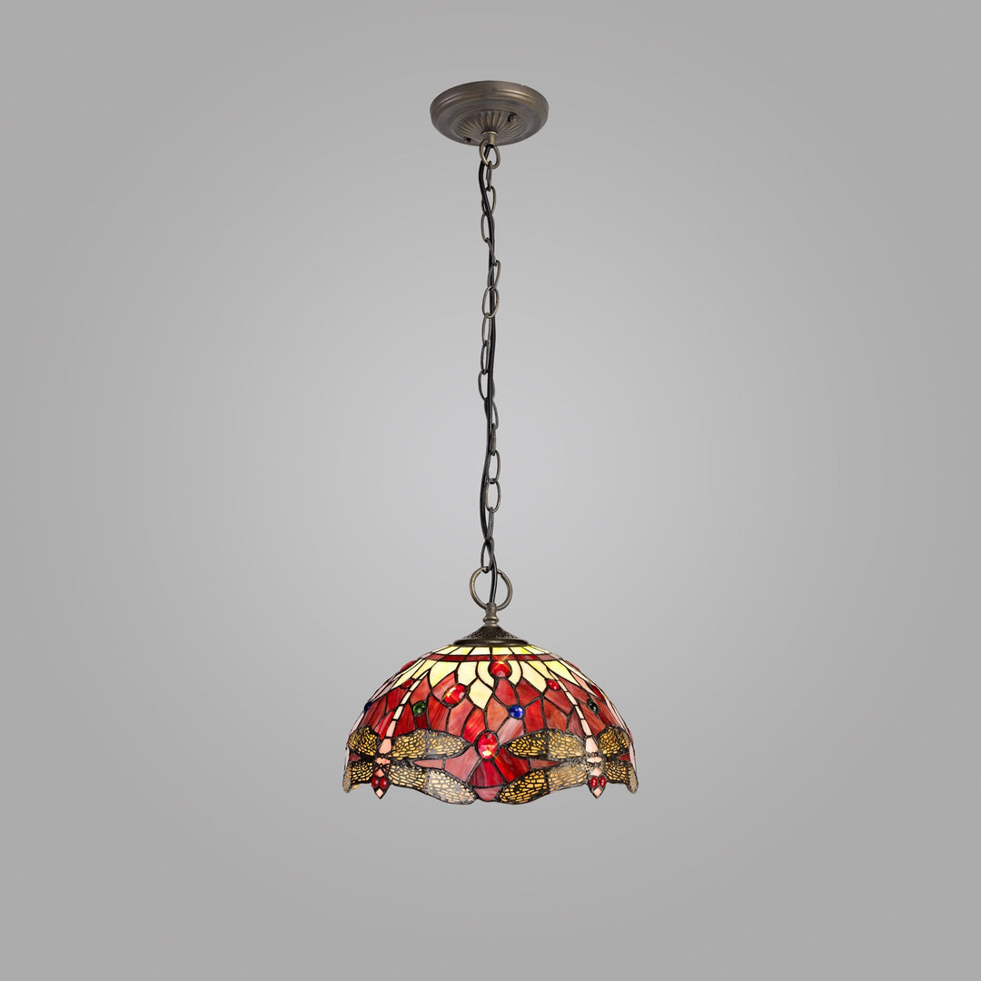 Nelson Lighting NLK00919 Heidi 3 Light Down Lighter Pendant With 30cm Tiffany Shade Purple/Pink/Antique Brass