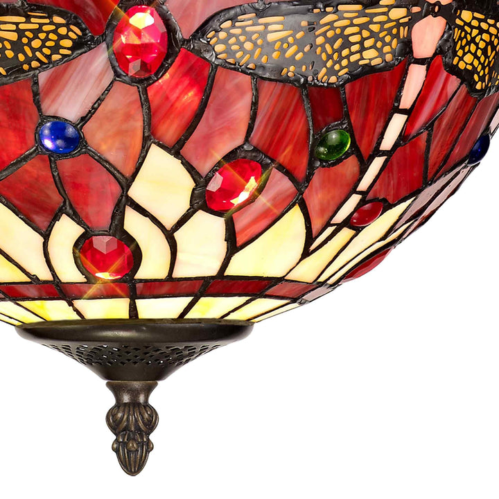 Nelson Lighting NLK00939 Heidi 3 Light Semi Ceiling With 30cm Tiffany Shade Purple/Pink/Antique Brass