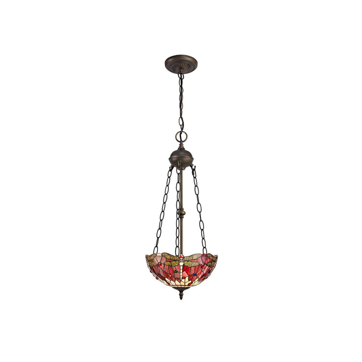 Nelson Lighting NLK00949 Heidi 2 Light Up Lighter Pendant With 30cm Tiffany Shade Purple/Pink/Antique Brass