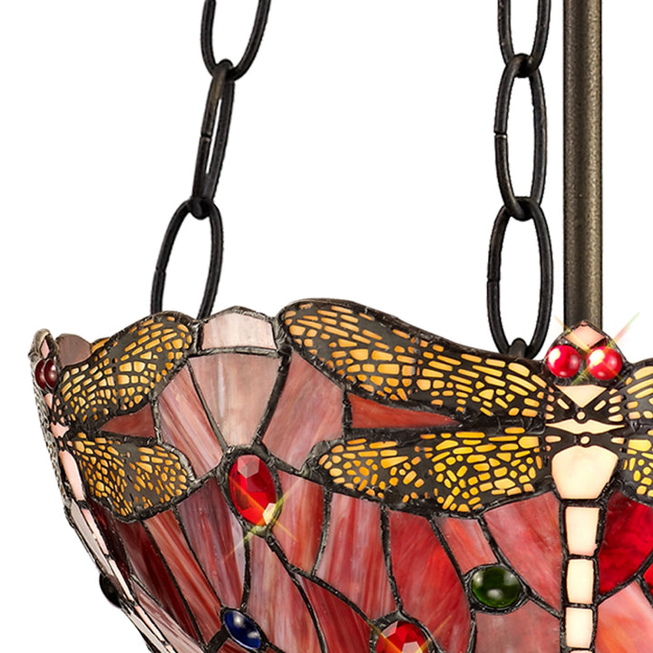 Nelson Lighting NLK00949 Heidi 2 Light Up Lighter Pendant With 30cm Tiffany Shade Purple/Pink/Antique Brass