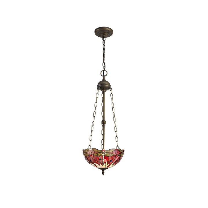 Nelson Lighting NLK00959 Heidi 3 Light Up Lighter Pendant With 30cm Tiffany Shade Purple/Pink/Antique Brass