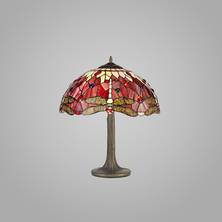 Nelson Lighting NLK00969 Heidi 2 Light Tree Like Table Lamp With 40cm Tiffany Shade Purple/Pink/Antique Brass