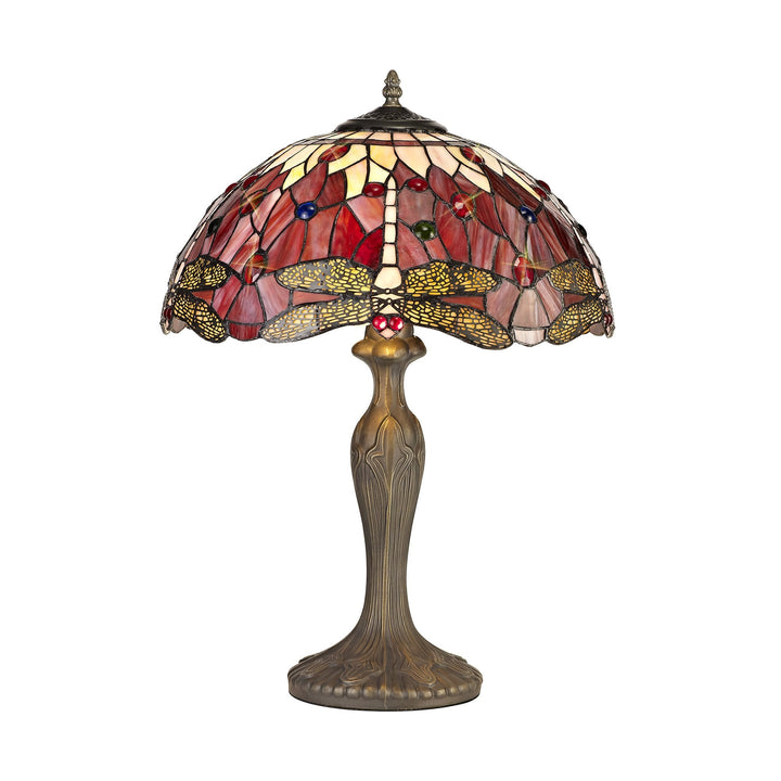 Nelson Lighting NLK00979 Heidi 2 Light Curved Table Lamp With 40cm Tiffany Shade Purple/Pink/Antique Brass