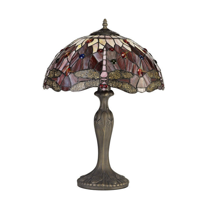 Nelson Lighting NLK00979 Heidi 2 Light Curved Table Lamp With 40cm Tiffany Shade Purple/Pink/Antique Brass