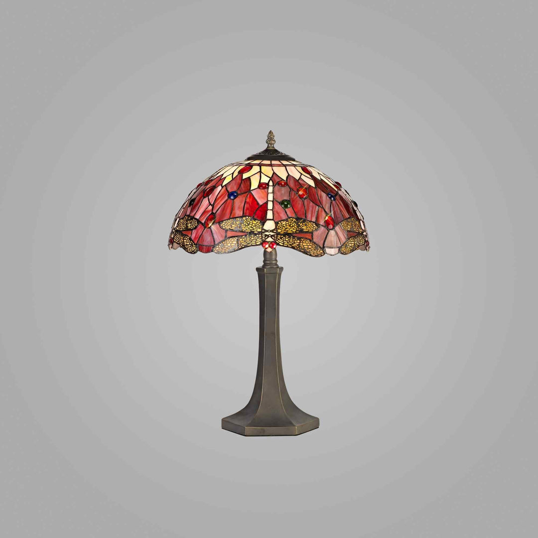 Nelson Lighting NLK00989 Heidi 2 Light Octagonal Table Lamp With 40cm Tiffany Shade Purple/Pink/Antique Brass