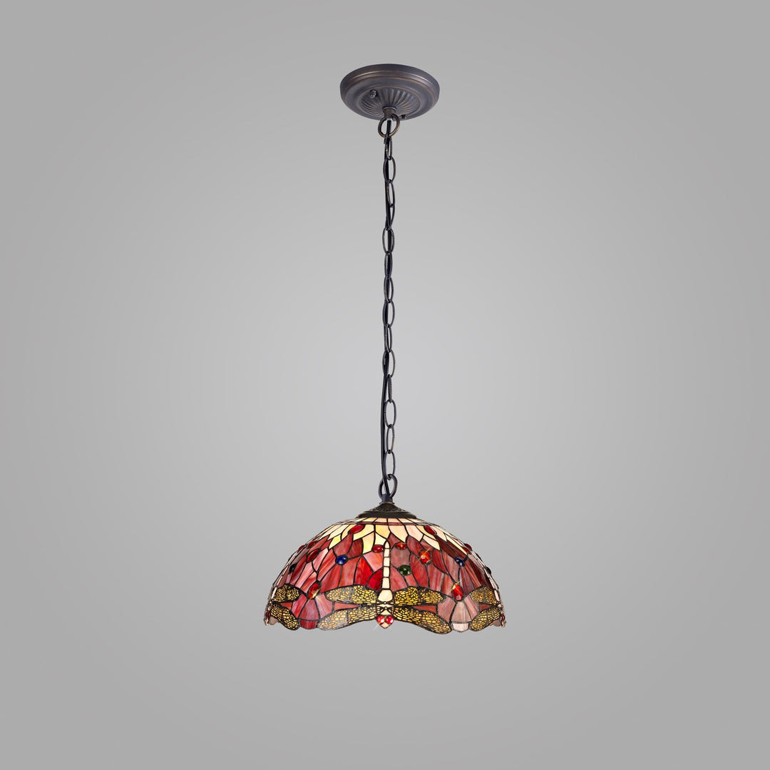 Nelson Lighting NLK00999 Heidi 1 Light Down Lighter Pendant With 40cm Tiffany Shade Purple/Pink/Antique Brass