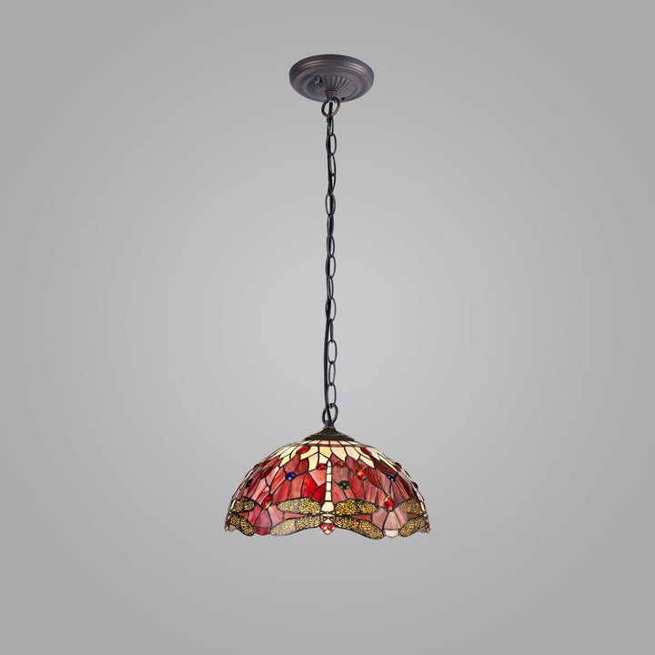 Nelson Lighting NLK00999 Heidi 1 Light Down Lighter Pendant With 40cm Tiffany Shade Purple/Pink/Antique Brass