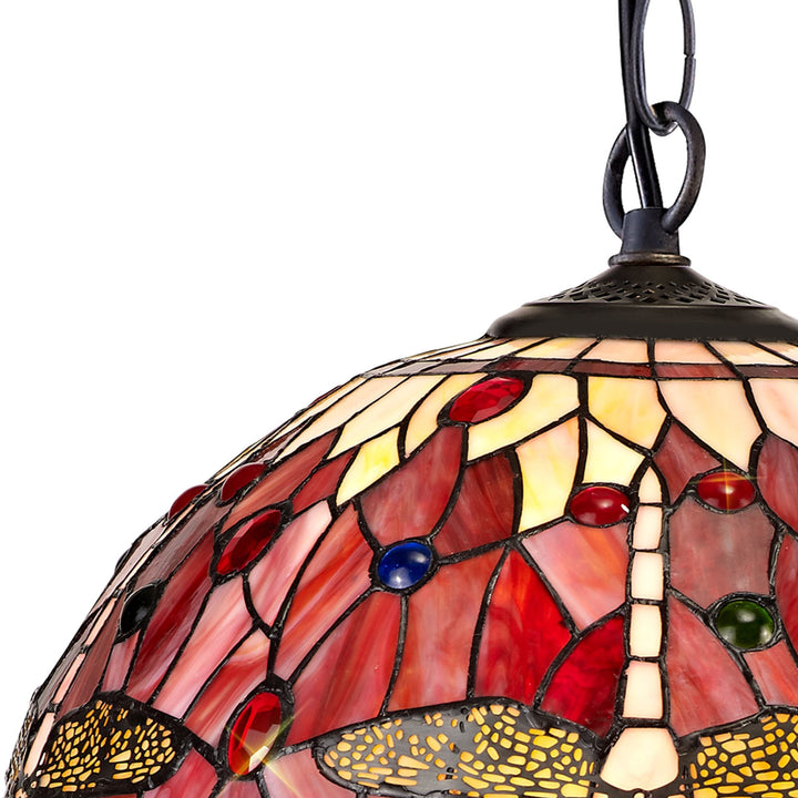 Nelson Lighting NLK00999 Heidi 1 Light Down Lighter Pendant With 40cm Tiffany Shade Purple/Pink/Antique Brass