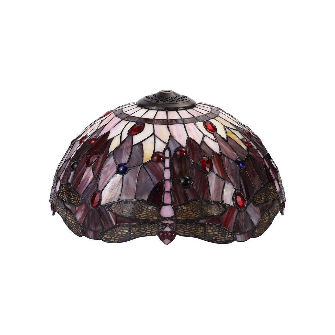 Nelson Lighting NLK00999 Heidi 1 Light Down Lighter Pendant With 40cm Tiffany Shade Purple/Pink/Antique Brass