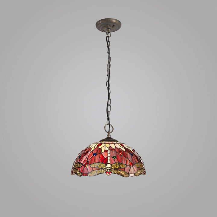 Nelson Lighting NLK01019 Heidi 3 Light Down Lighter Pendant With 40cm Tiffany Shade Purple/Pink/Antique Brass