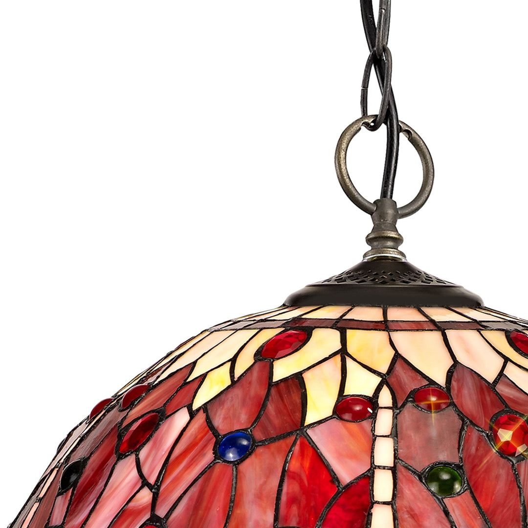 Nelson Lighting NLK01019 Heidi 3 Light Down Lighter Pendant With 40cm Tiffany Shade Purple/Pink/Antique Brass