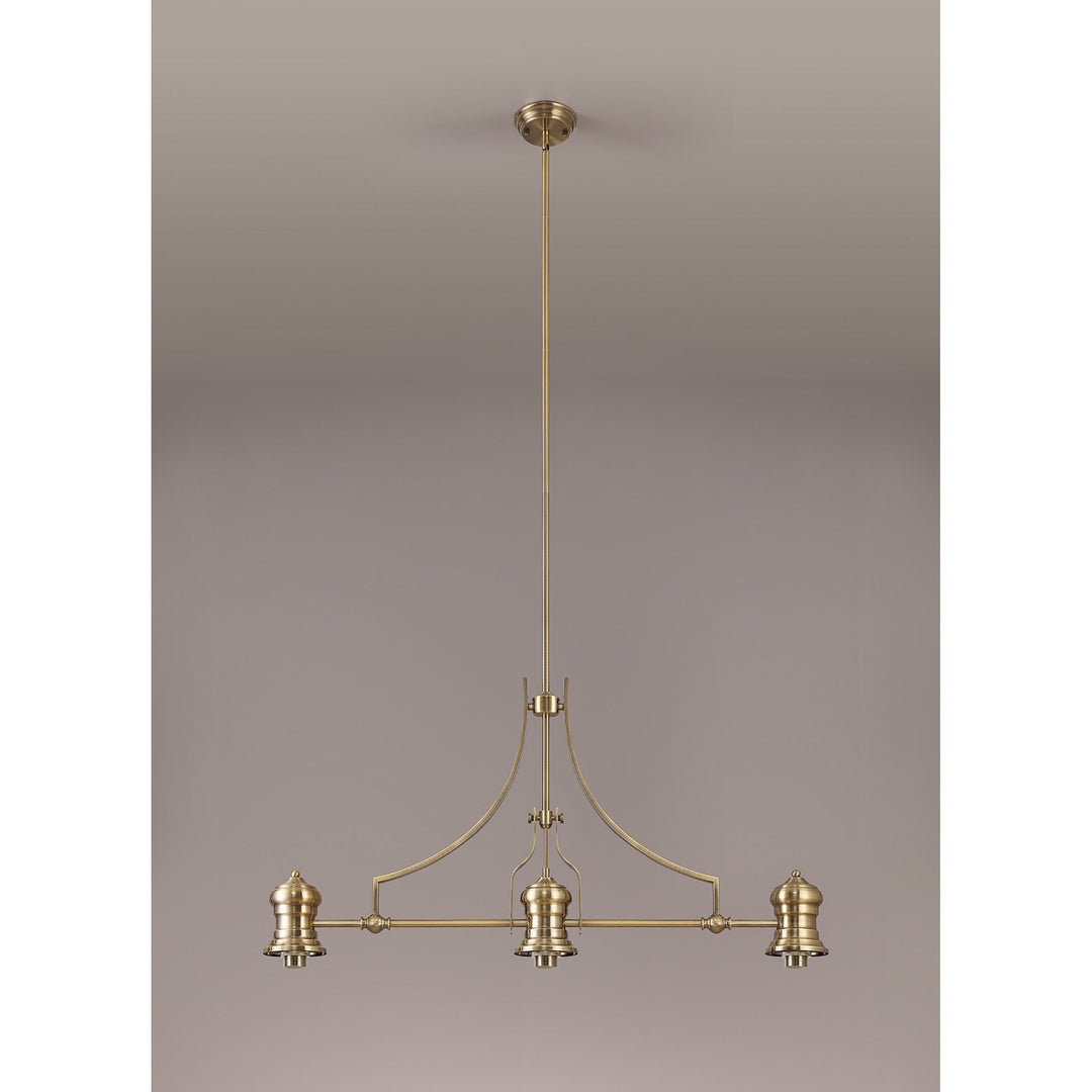 Nelson Lighting NL81239 Louis Frame Only Linear Pendant 3 Light Antique Brass