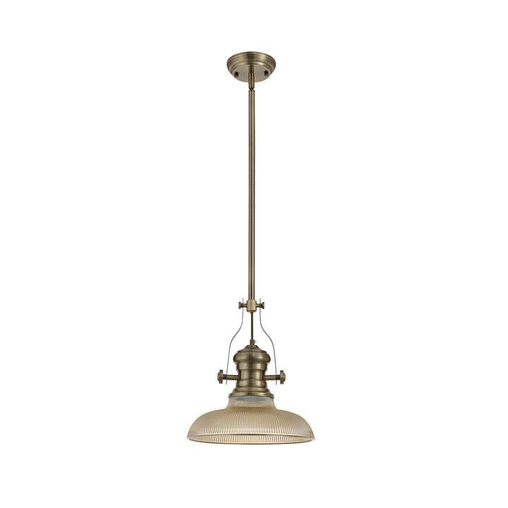 Nelson Lighting NLK01149 Louis 1 Light Telescopic Pendant With 30cm Round Glass Shade Antique Brass/Amber