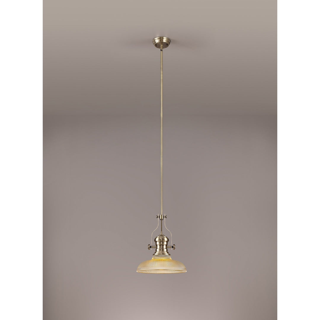 Nelson Lighting NLK01149 Louis 1 Light Telescopic Pendant With 30cm Round Glass Shade Antique Brass/Amber