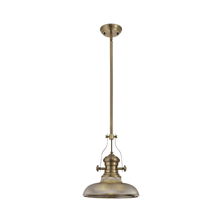 Nelson Lighting NLK01159 Louis 1 Light Telescopic Pendant With 30cm Round Glass Shade Antique Brass/Smoked