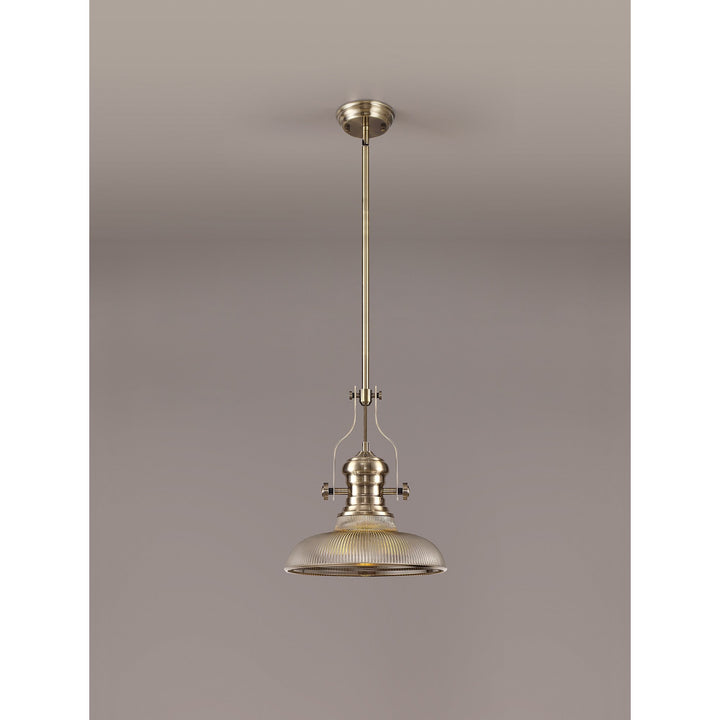 Nelson Lighting NLK01159 Louis 1 Light Telescopic Pendant With 30cm Round Glass Shade Antique Brass/Smoked