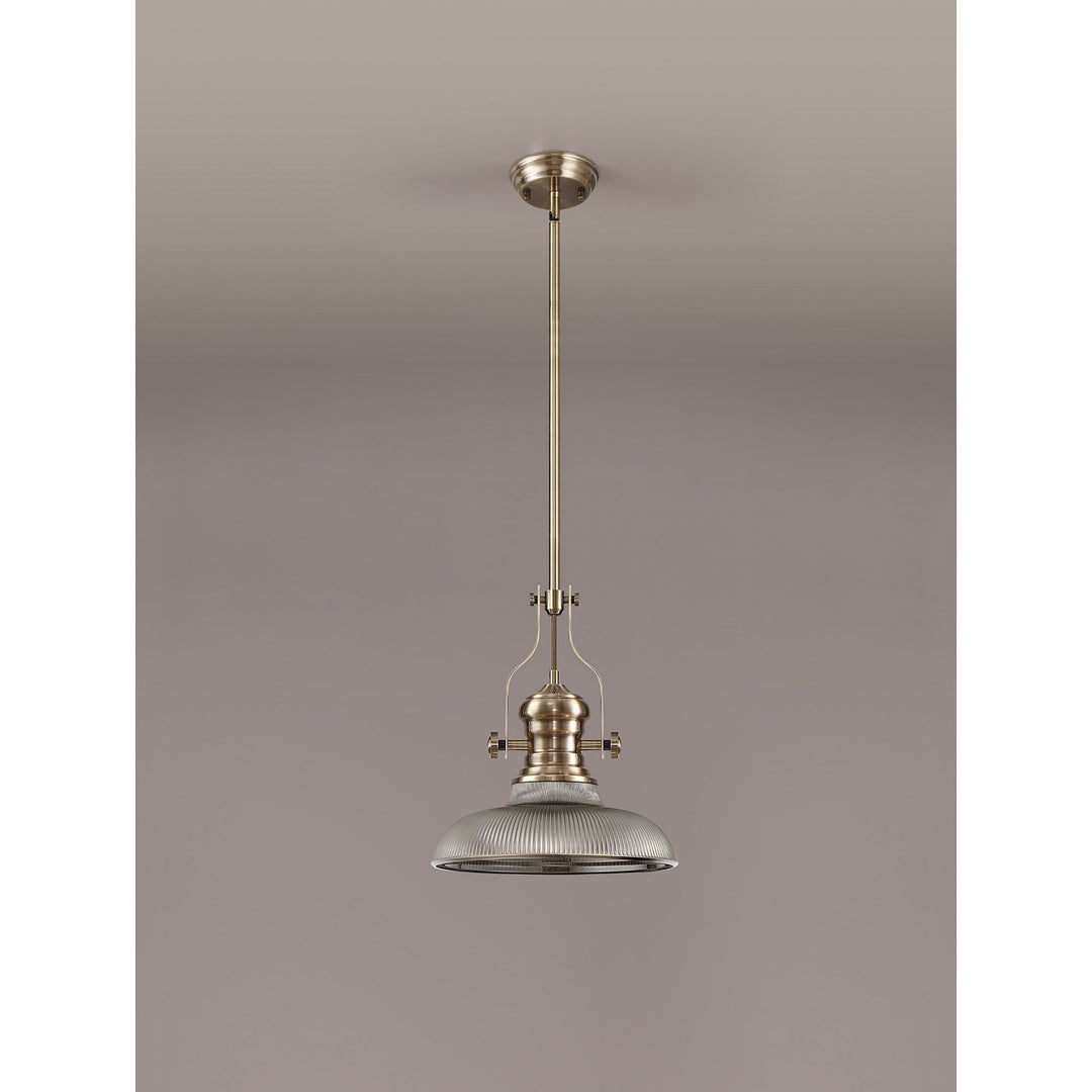 Nelson Lighting NLK01159 Louis 1 Light Telescopic Pendant With 30cm Round Glass Shade Antique Brass/Smoked