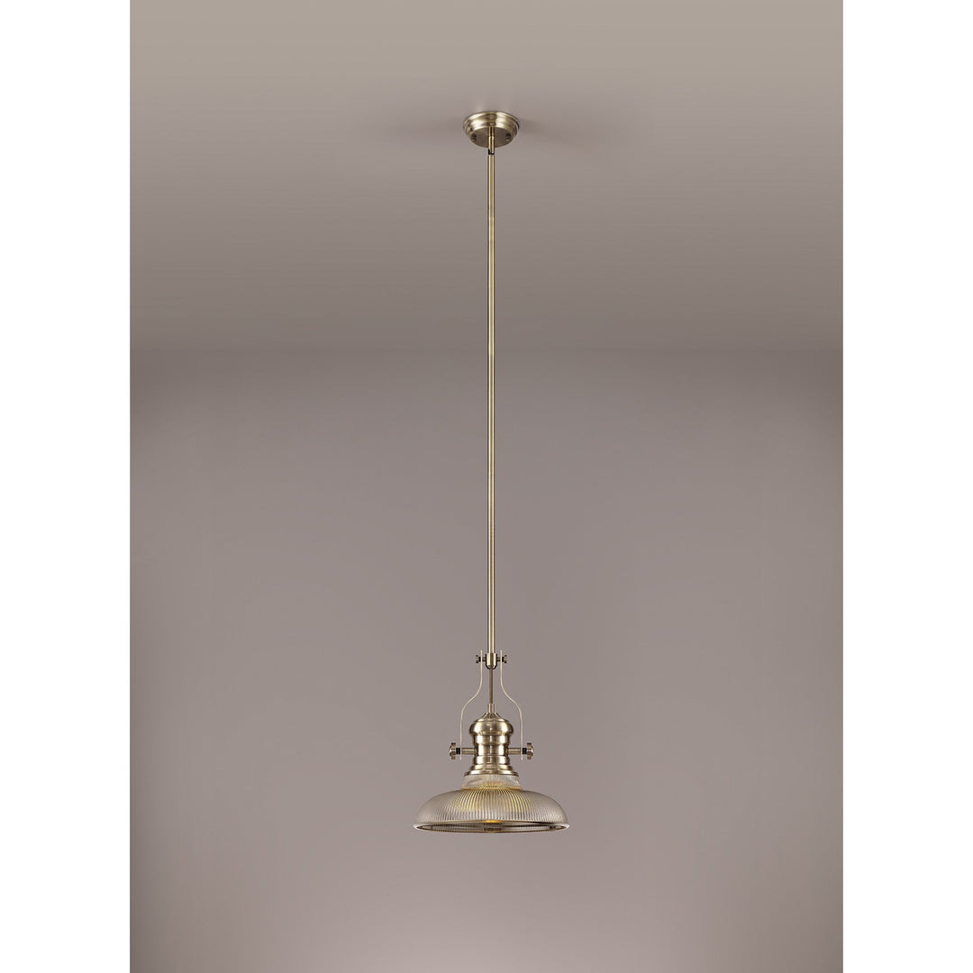 Nelson Lighting NLK01159 Louis 1 Light Telescopic Pendant With 30cm Round Glass Shade Antique Brass/Smoked