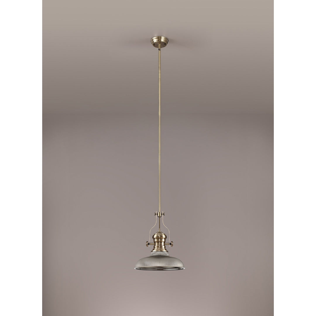 Nelson Lighting NLK01159 Louis 1 Light Telescopic Pendant With 30cm Round Glass Shade Antique Brass/Smoked