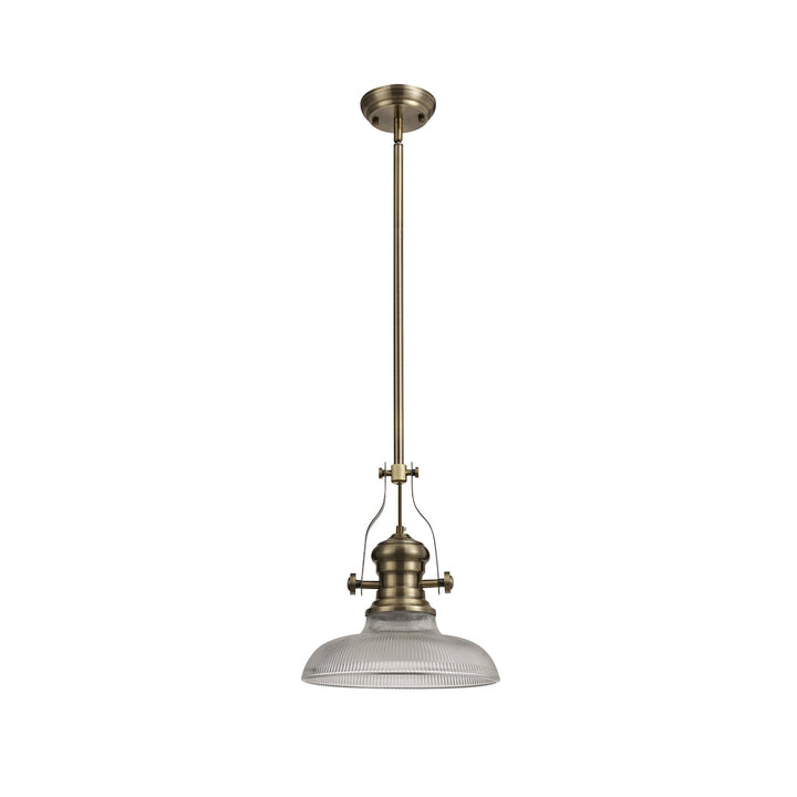 Nelson Lighting NLK01169 Louis 1 Light Telescopic Pendant With 30cm Round Glass Shade Antique Brass/Clear