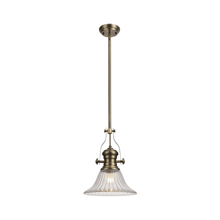 Nelson Lighting NLK01179 Louis 1 Light Telescopic Pendant With 30cm Bell Glass Shade Antique Brass/Clear