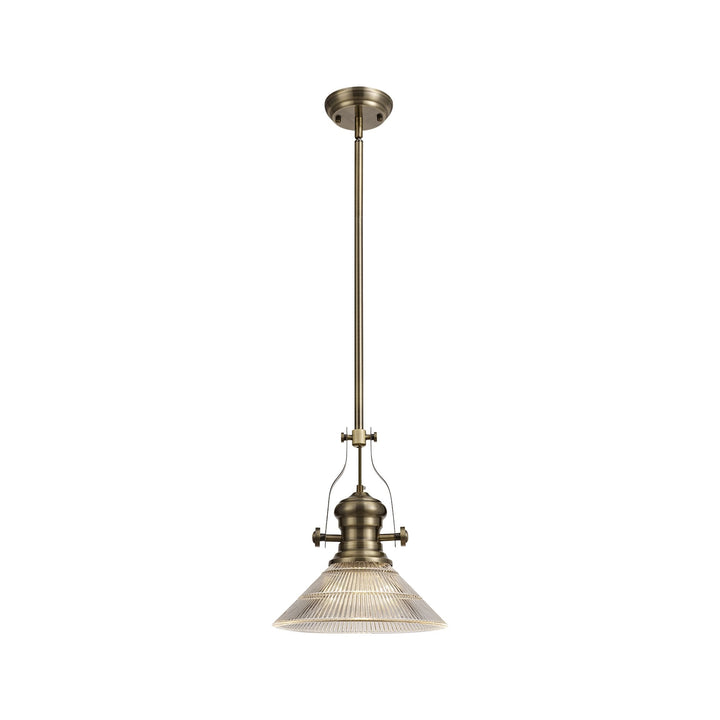 Nelson Lighting NLK01189 Louis 1 Light Telescopic Pendant With 30cm Cone Glass Shade Antique Brass/Clear