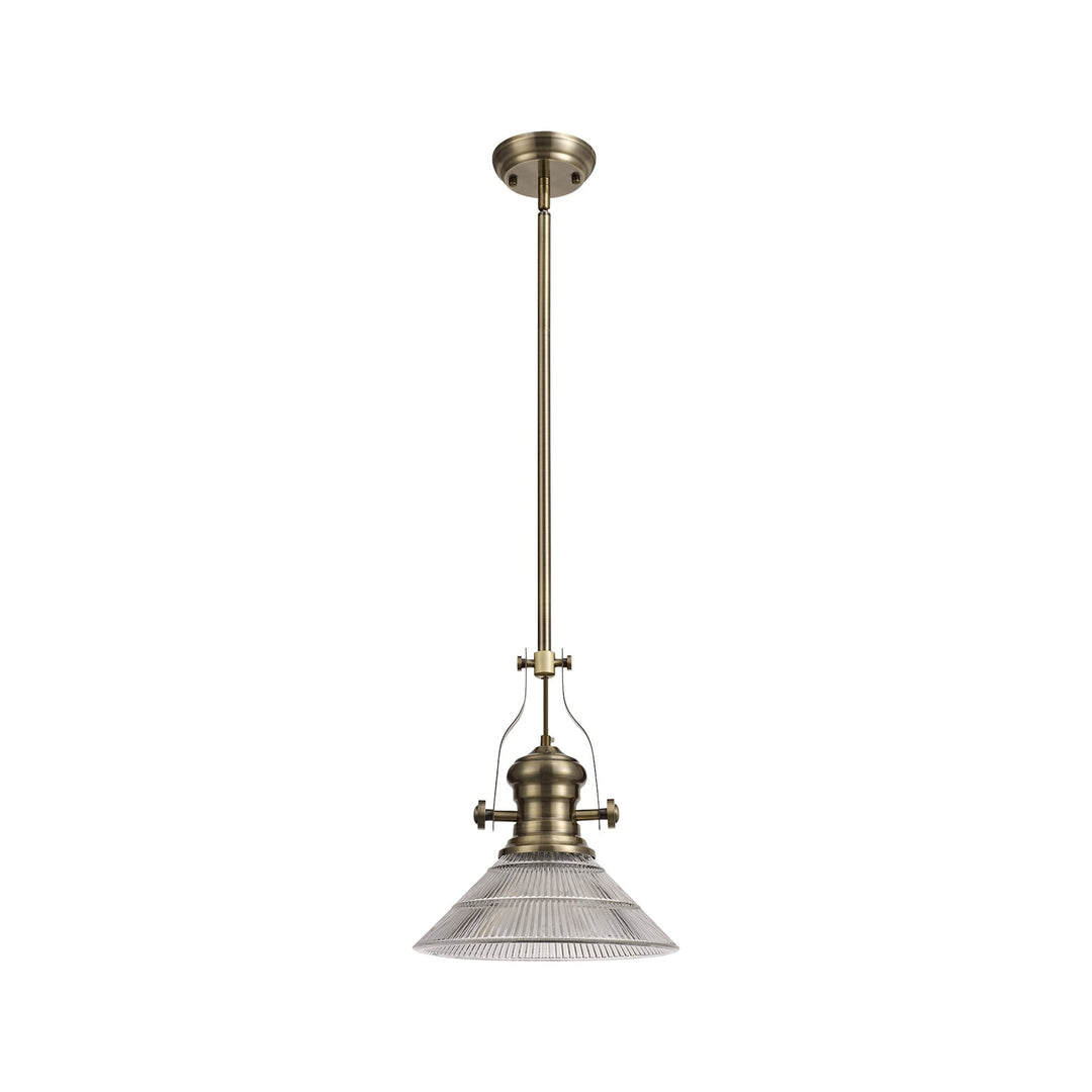 Nelson Lighting NLK01189 Louis 1 Light Telescopic Pendant With 30cm Cone Glass Shade Antique Brass/Clear