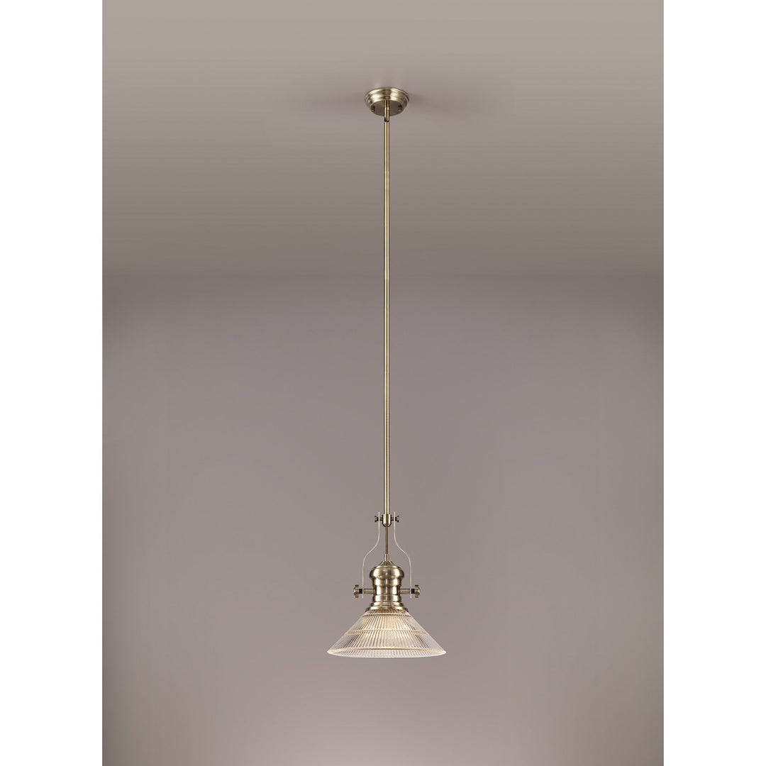 Nelson Lighting NLK01189 Louis 1 Light Telescopic Pendant With 30cm Cone Glass Shade Antique Brass/Clear