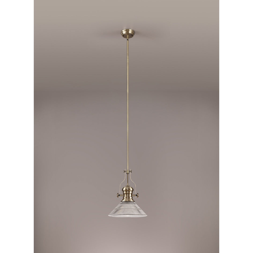 Nelson Lighting NLK01189 Louis 1 Light Telescopic Pendant With 30cm Cone Glass Shade Antique Brass/Clear