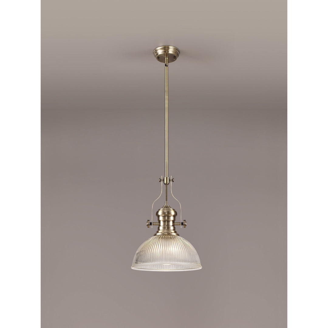 Nelson Lighting NLK01199 Louis 1 Light Telescopic Pendant With 30cm Dome Glass Shade Antique Brass/Clear