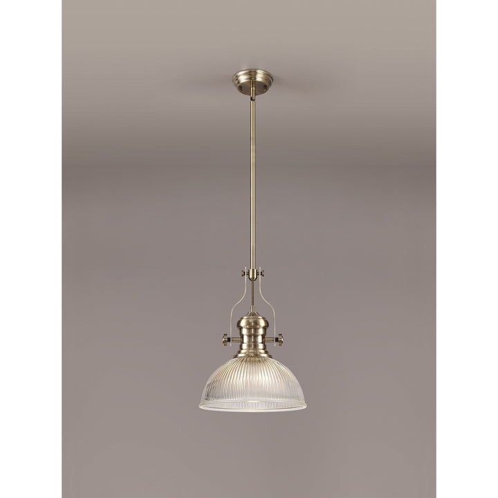 Nelson Lighting NLK01199 Louis 1 Light Telescopic Pendant With 30cm Dome Glass Shade Antique Brass/Clear