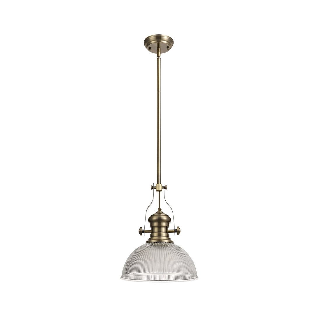 Nelson Lighting NLK01199 Louis 1 Light Telescopic Pendant With 30cm Dome Glass Shade Antique Brass/Clear