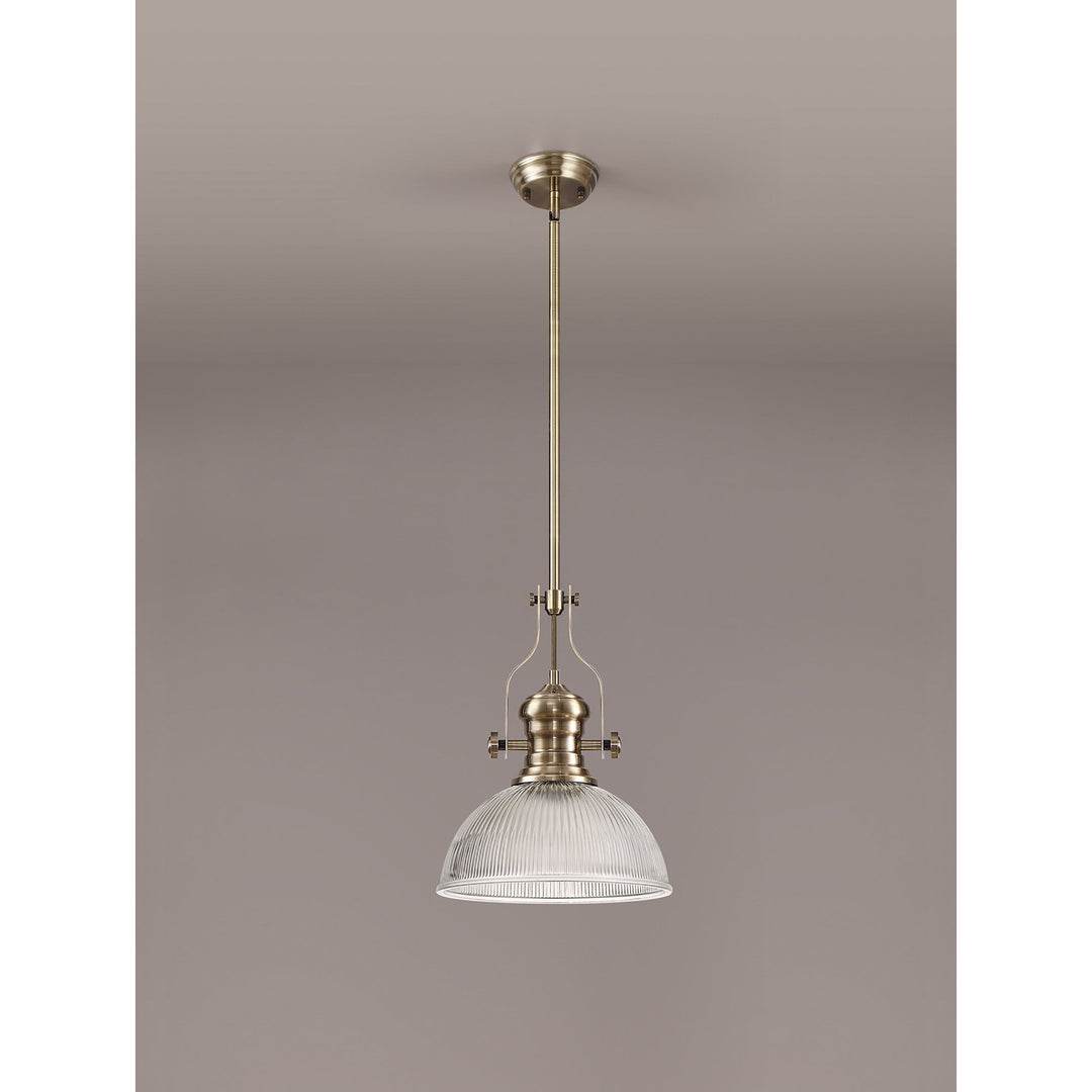 Nelson Lighting NLK01199 Louis 1 Light Telescopic Pendant With 30cm Dome Glass Shade Antique Brass/Clear