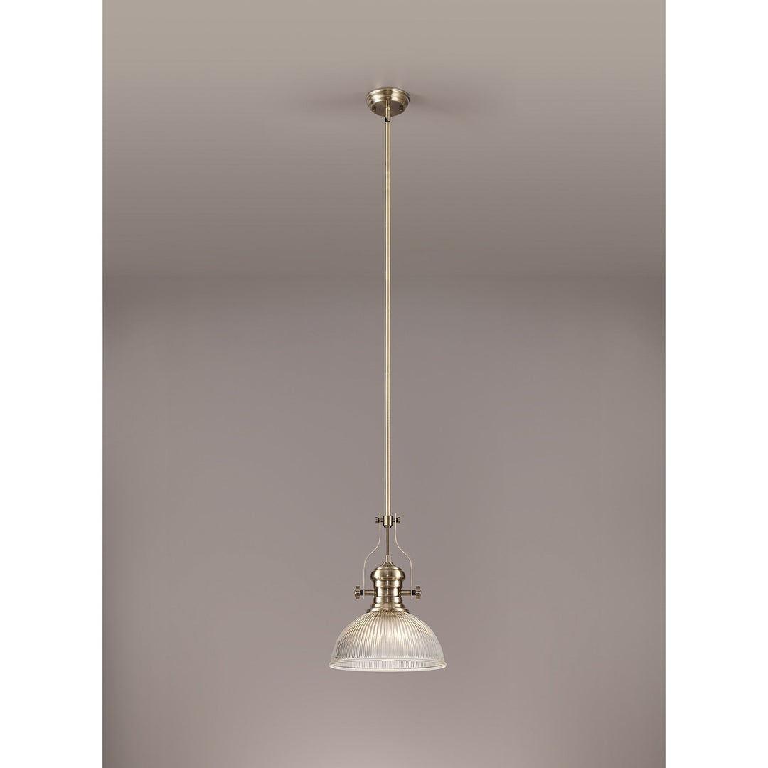 Nelson Lighting NLK01199 Louis 1 Light Telescopic Pendant With 30cm Dome Glass Shade Antique Brass/Clear