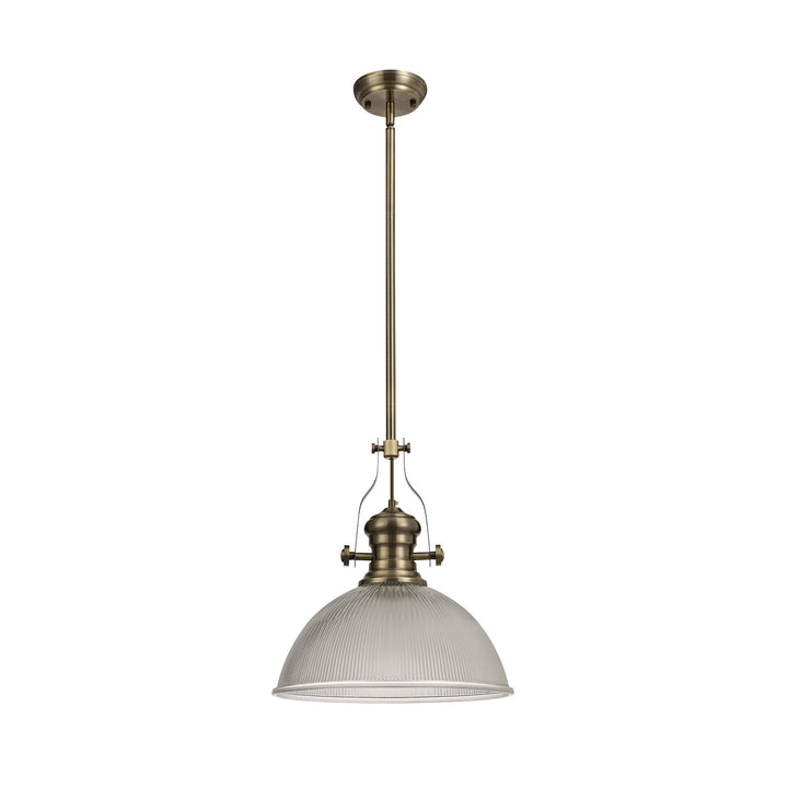 Nelson Lighting NLK01209 Louis 1 Light Telescopic Pendant With 38cm Dome Glass Shade Antique Brass/Clear