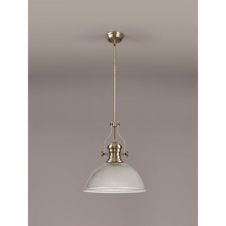 Nelson Lighting NLK01209 Louis 1 Light Telescopic Pendant With 38cm Dome Glass Shade Antique Brass/Clear