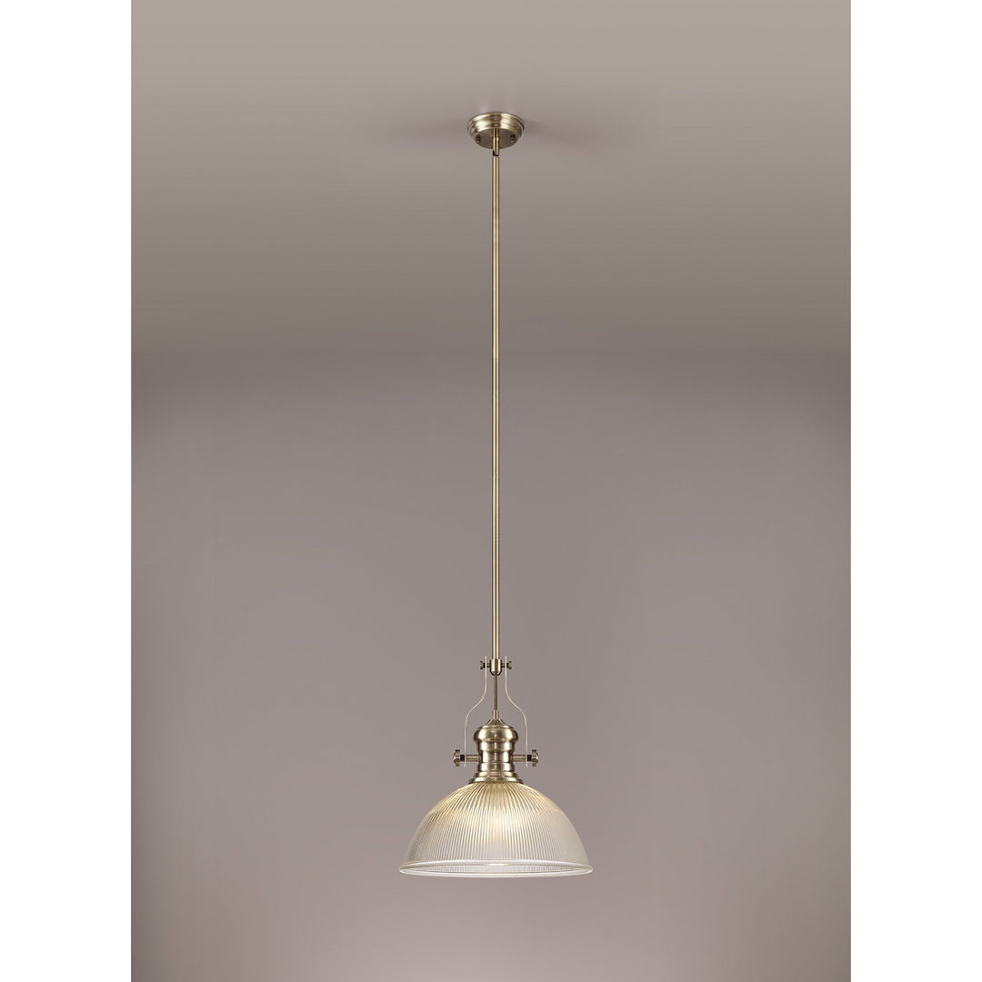 Nelson Lighting NLK01209 Louis 1 Light Telescopic Pendant With 38cm Dome Glass Shade Antique Brass/Clear