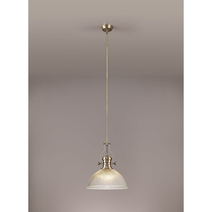 Nelson Lighting NLK01209 Louis 1 Light Telescopic Pendant With 38cm Dome Glass Shade Antique Brass/Clear