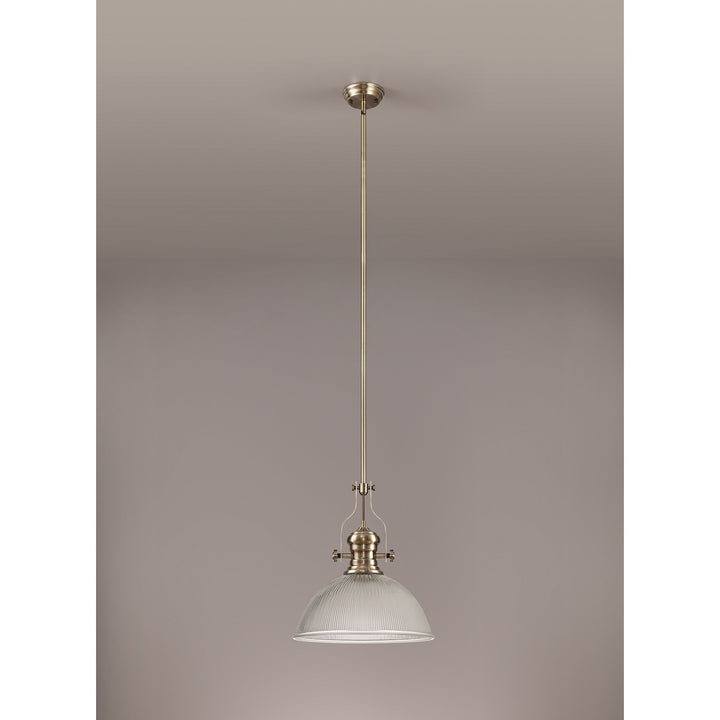 Nelson Lighting NLK01209 Louis 1 Light Telescopic Pendant With 38cm Dome Glass Shade Antique Brass/Clear