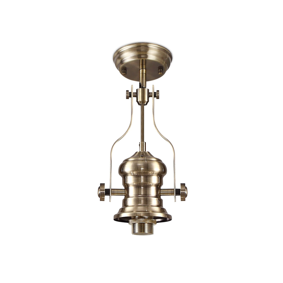 Nelson Lighting NLK01229 Louis 1 Light Telescopic Pendant With 30cm Smooth Bell Glass Shade Antique Brass/Clear